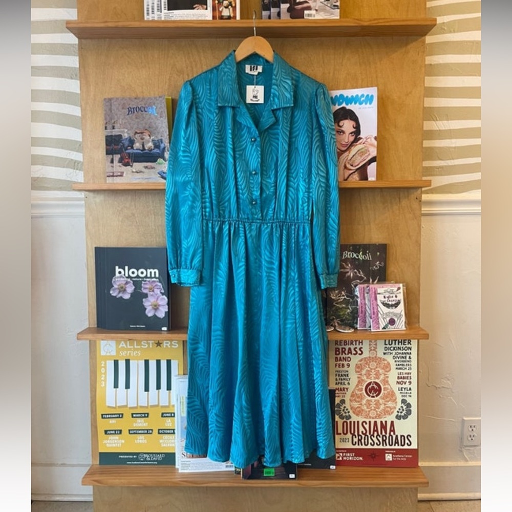 Vintage 1980’s Ifi Shimmery Teal Pleated Midi Dress